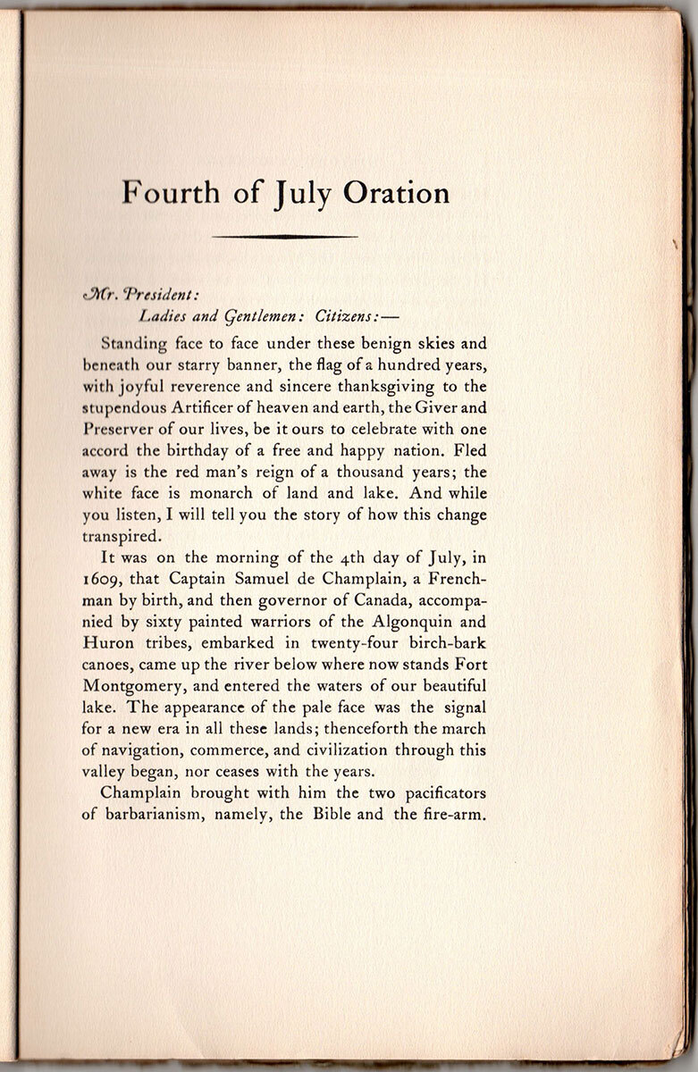 Historical Oration on Champlain Town; delivered at Champlain, New York on the Fourth of July, 1877, by Daniel T. Taylor. Edited, with the addition of Notes to the Original Oration, by Hugh McLellan.